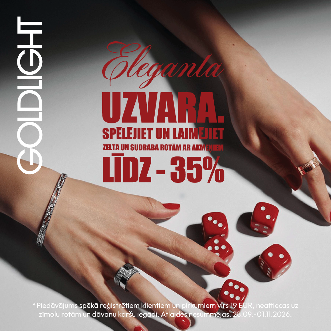 Eleganta uzvara. Spēlējiet un laimējiet atlaides zelta un sudraba rotām ar akmeņiem līdz -35%